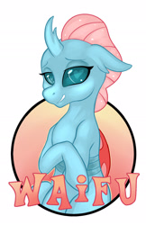 Size: 1237x1912 | Tagged: safe, artist:hobbes-maxwell, derpibooru import, ocellus, changedling, changeling, badge, female, heart eyes, simple background, solo, waifu, waifu badge, white background, wingding eyes