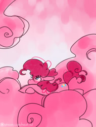 Size: 500x657 | Tagged: safe, artist:next-lvl, pinkie pie, earth pony, pony, cloud, crossed hooves, female, looking up, lying down, lying on a cloud, mare, on a cloud, solo