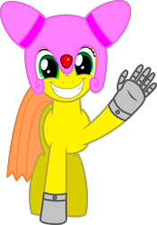 Size: 2487x3558 | Tagged: safe, artist:biggernate91, derpibooru exclusive, derpibooru import, editor:biggernate91, oc, oc only, oc:mastermare, cyborg, pony, 2021 community collab, derpibooru community collaboration, fingers, helmet, inkscape, looking at you, simple background, smiling, smiling at you, solo, transparent background, vector, waving