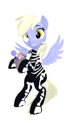 Size: 1080x1920 | Tagged: safe, artist:owlpirate, derpibooru import, derpy hooves, pegasus, pony, 3d, candy, clothes, costume, female, food, halloween, halloween costume, holiday, mare, sfm pony, simple background, skeleton costume, solo, source filmmaker, transparent background, vector