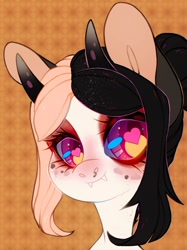 Size: 1280x1708 | Tagged: safe, artist:deathpatty, derpibooru import, oc, pony, bust, fangs, heart eyes, horns, nose piercing, piercing, portrait, simple background, solo, wingding eyes