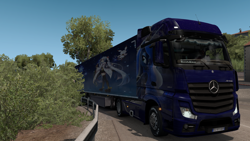 Size: 1920x1080 | Tagged: safe, derpibooru import, princess luna, alicorn, pony, unicorn, euro truck simulator 2, female, forest, looking at you, mare, mercedes-benz, nature, road, solo, solo female, truck