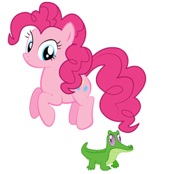 Size: 1080x1080 | Tagged: safe, artist:techs181, derpibooru import, gummy, pinkie pie, crocodile, earth pony, pony, female, jumping, male, mare, simple background, transparent background, vector