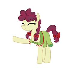 Size: 2356x2267 | Tagged: safe, artist:three uncle, derpibooru import, hilly hooffield, earth pony, pony, the hooffields and mccolts, background pony, bow, clothes, cute, eyes closed, female, hair bow, hooffield family, mare, pigtails, simple background, smiling, solo, transparent background, vector