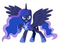 Size: 743x618 | Tagged: safe, artist:bluse, derpibooru import, nightmare moon, princess luna, alicorn, pony, armor, cutie mark, fanart, grin, nightmare luna, simple background, slit eyes, smiling, solo, spread wings, transparent background, wings