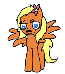 Size: 518x589 | Tagged: safe, artist:whistle blossom, derpibooru exclusive, derpibooru import, oc, oc:whistle blossom, pegasus, pony, cute, female, flower, flower in hair, looking at you, pegasus oc, simple background, solo, spread wings, whistlebetes, white background, wings