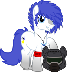 Size: 8393x9067 | Tagged: safe, artist:isaac_pony, derpibooru import, oc, oc only, oc:isaac pony, earth pony, pony, doom equestria, 2021 community collab, cutie mark, derpibooru community collaboration, doom, helmet, jewelry, logo, looking at you, male, moon, necklace, simple background, smiling, smiling at you, solo, transparent background, vector