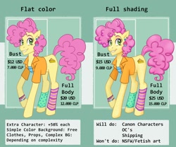 Size: 1300x1080 | Tagged: safe, artist:smol_andriusha, derpibooru import, li'l cheese, earth pony, pony, the last problem, advertisement, bracelet, clothes, commission info, duo, ear piercing, jewelry, leg warmers, older li'l cheese, piercing, smiling