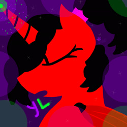 Size: 2048x2048 | Tagged: safe, artist:artmama113, derpibooru import, oc, oc only, oc:yaoilover, alicorn, bat pony, bat pony alicorn, pony, bat pony oc, bat wings, eyes closed, female, glowing horn, horn, mare, signature, solo, wings