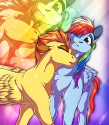 Size: 3500x4000 | Tagged: safe, artist:lupiarts, rainbow dash, spitfire, pegasus, pony, absurd resolution, comfort, cuddling, duo, eyes closed, female, mare, one eye closed, smiling