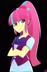 Size: 2046x3132 | Tagged: safe, artist:xan-gelx, sour sweet, equestria girls, friendship games, black background, crossed arms, female, freckles, high res, necktie, simple background, solo