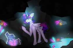 Size: 6400x4200 | Tagged: safe, artist:jamlotte1, derpibooru import, oc, oc:cosmic star, alicorn, pony, cave, gemstones