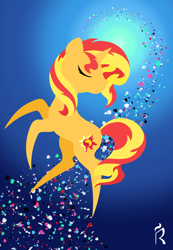 Size: 1800x2600 | Tagged: safe, artist:dawn-designs-art, derpibooru import, sunset shimmer, pony, unicorn, abstract art, abstract background, commissions open, digital art, floating, minimalist, modern art, solo