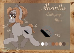 Size: 2048x1475 | Tagged: safe, artist:anxioussartist, derpibooru import, oc, oc:absinthe hyacinthum, earth pony, pony, reference sheet, solo