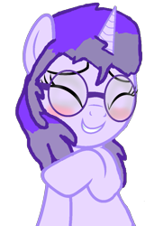 Size: 695x1019 | Tagged: safe, artist:mellow91, derpibooru import, oc, oc:glass sight, pony, unicorn, blushing, cute, eyes closed, flattered, glasses, ocbetes, smiling, solo, vector