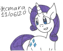 Size: 744x607 | Tagged: safe, artist:cmara, derpibooru import, rarity, pony, unicorn, female, grin, mare, simple background, smiling, solo, traditional art, white background