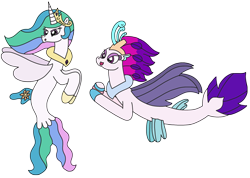 Size: 2707x1930 | Tagged: safe, artist:supahdonarudo, derpibooru import, princess celestia, queen novo, seapony (g4), my little pony: the movie, :o, happy, holding, open mouth, pearl, queen novo's orb, seaponified, seapony celestia, simple background, smiling, species swap, surprised, transparent background