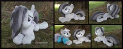 Size: 4425x1754 | Tagged: safe, artist:peruserofpieces, derpibooru import, marble pie, maud pie, earth pony, pony, beanie (plushie), clothes, dress, female, females only, hair over one eye, looking at you, lying down, mare, plushie, prone, siblings, sisters, smiling, smiling at you, tree