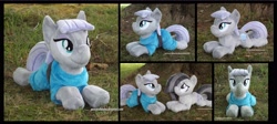 Size: 3930x1754 | Tagged: safe, artist:peruserofpieces, derpibooru import, marble pie, maud pie, earth pony, pony, beanie (plushie), clothes, dress, female, females only, hair over one eye, irl, looking at you, lying down, mare, photo, pie sisters, plushie, prone, siblings, sisters, smiling, smiling at you, tree, when she smiles