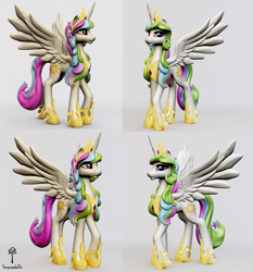 Size: 1343x1440 | Tagged: safe, artist:teonanakatle, derpibooru import, princess celestia, alicorn, pony, 3d, female, mare, solo, spread wings