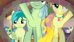 Size: 1296x735 | Tagged: safe, derpibooru import, screencap, coral currents, high tide (g4), sandbar, earth pony, pony, the hearth's warming club, animated, beachcomber (g4), fire, fireplace, gif, male