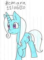 Size: 749x999 | Tagged: safe, artist:cmara, derpibooru import, trixie, pony, unicorn, female, mare, raised hoof, simple background, solo, traditional art, white background