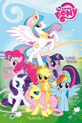 Size: 683x1024 | Tagged: safe, derpibooru import, applejack, fluttershy, pinkie pie, princess celestia, rainbow dash, rarity, twilight sparkle, alicorn, earth pony, pegasus, pony, unicorn, mane six, official, original, photo, poster, stock vector