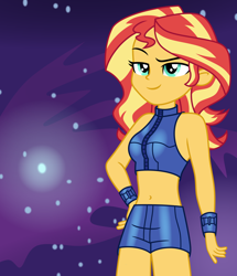 Size: 6008x7000 | Tagged: safe, artist:emeraldblast63, derpibooru import, sunset shimmer, equestria girls, belly button, clothes, cosplay, costume, halloween, holiday, metroid, metroid fusion, midriff, samus, samus aran, space