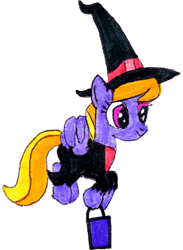 Size: 2280x3110 | Tagged: safe, artist:topsangtheman, derpibooru import, cloud kicker, pegasus, pony, clothes, costume, flying, halloween, holiday, simple background, solo, traditional art, transparent background, trick or treat, witch