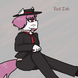 Size: 940x940 | Tagged: safe, artist:inkheart, derpibooru import, oc, oc only, oc:red ink, anthro, anthro oc, clothes, hat, mobster, necktie, suit