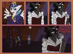 Size: 1855x1382 | Tagged: safe, artist:sombershadows, derpibooru import, king sombra, shining armor, anthro, unicorn, clothes, comic, costume, halloween, holiday, jewelry, male, nightmare night, reformed, reformed sombra, regalia, too soon