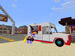 Size: 2048x1536 | Tagged: safe, artist:topsangtheman, derpibooru import, cloud kicker, pegasus, pony, topsangtheman's minecraft server, clothes, costume, ice cream truck, minecraft, solo, sweet apple acres, traditional art, witch