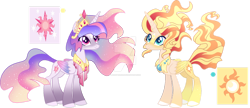 Size: 1280x554 | Tagged: safe, artist:berry-siren, derpibooru import, sunset shimmer, twilight sparkle, twilight sparkle (alicorn), alicorn, pony, alicornified, race swap, shimmercorn, simple background, transparent background, ultimate twilight