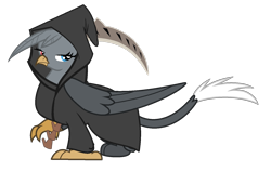 Size: 1526x972 | Tagged: safe, artist:moonlightthegriffon, derpibooru import, oc, oc:moonlight(griffon), griffon, base used, clothes, costume, grim reaper, hood, nightmare night costume, scythe, simple background, solo, transparent background