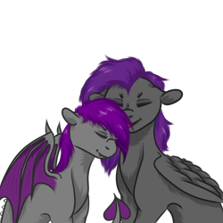 Size: 1000x1000 | Tagged: safe, artist:lebalisa, derpibooru import, oc, oc:fritzy, oc:nightlight horizon, dracony, dragon, hybrid, pegasus, pony, commission, female, nuzzling, siblings, simple background, sisters, transparent background, ych result