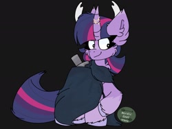 Size: 2048x1536 | Tagged: safe, artist:nordicgoat, derpibooru import, twilight sparkle, twilight sparkle (alicorn), alicorn, antlers, cape, clothes, crossover, dagger, female, fluffy, hollow knight, horn, horn ring, raised hoof, ring, solo, weapon