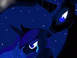 Size: 2048x1536 | Tagged: safe, artist:artmama113, derpibooru import, nightmare moon, princess luna, alicorn, pony, bust, crying, duality, female, mare, missing accessory