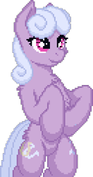 Size: 201x381 | Tagged: safe, artist:zeka10000, derpibooru import, lilac links, earth pony, pony, bipedal, chest fluff, cute, female, pixel art, simple background, solo, standing, transparent background