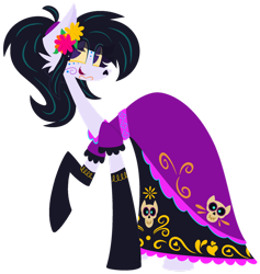 Size: 1280x1348 | Tagged: safe, artist:midori-kiwa-art, derpibooru import, catrina, earth pony, pony, catalina la catrina, clothes, dia de los muertos, dress, mexico, ponified, simple background, skull, solo, transparent background