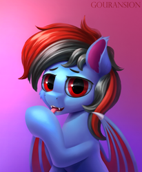 Size: 1978x2397 | Tagged: safe, artist:foxpit, derpibooru import, oc, oc only, oc:lightning moon, bat pony, bat pony oc, bat wings, behaving like a cat, licking, male, simple background, solo, tongue out, wings