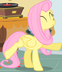 Size: 352x407 | Tagged: safe, derpibooru import, screencap, fluttershy, pegasus, pony, party of one, cropped, cute, dancing, female, mare, shyabetes, solo