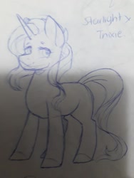 Size: 720x960 | Tagged: safe, artist:silentwolf-oficial, derpibooru import, oc, oc only, oc:sparkling wish, pony, unicorn, horn, lineart, magical lesbian spawn, offspring, parent:starlight glimmer, parent:trixie, parents:startrix, solo, traditional art, unicorn oc