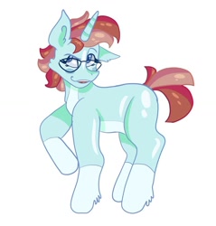 Size: 1080x1131 | Tagged: safe, alternate version, artist:dellieses, derpibooru import, oc, oc only, pony, unicorn, background removed, glasses, horn, raised hoof, simple background, socks (coat marking), solo, unicorn oc, white background