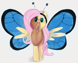 Size: 877x711 | Tagged: safe, artist:dotkwa, derpibooru import, fluttershy, butterfly, pegasus, pony, antennae, bag, butterfly wings, candy, candy bag, clothes, costume, cute, female, food, halloween, halloween costume, looking at you, mare, mouth hold, shyabetes, solo, wings