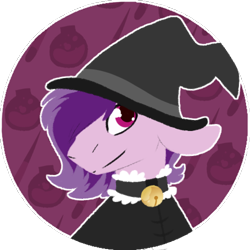 Size: 500x500 | Tagged: safe, artist:spaceasylum, derpibooru import, oc, oc only, oc:lavender love, earth pony, bell, bell collar, bust, clothes, collar, hat, male, solo, stallion, witch costume, witch hat