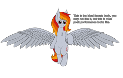 Size: 5721x3640 | Tagged: safe, alternate version, artist:wapamario63, oc, oc only, oc:tridashie, pegasus, pony, bipedal, chest fluff, commission, female, mare, simple background, solo, spread wings, text, text edit, transparent background, wings