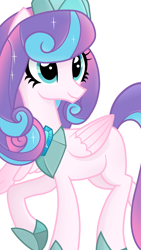 Size: 1080x1920 | Tagged: safe, artist:sallyso, derpibooru import, princess flurry heart, alicorn, pony, alternate hairstyle, blank flank, crown, female, hoof shoes, jewelry, mare, older, older flurry heart, raised hoof, raised leg, regalia, simple background, solo, white background