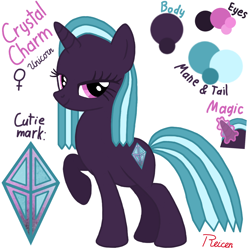 Size: 1080x1080 | Tagged: safe, artist:reicen, derpibooru import, oc, oc only, oc:crystal charm, unicorn, female, mare, reference sheet, simple background, solo, white background