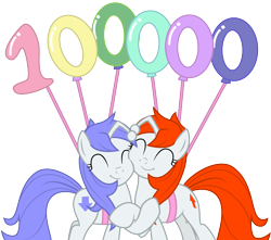 Size: 2264x2000 | Tagged: safe, artist:mycaro, derpibooru import, oc, oc only, oc:discentia, oc:karma, pony, unicorn, 100000, downvote, eyes closed, high res, meta, reddit, simple background, tail, transparent background, upvote