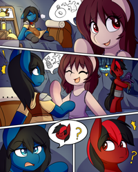 Size: 2000x2500 | Tagged: safe, artist:rice, derpibooru import, oc, oc only, oc:blue pone, oc:red pone, semi-anthro, cave, clothes, comic, female, male, red and black oc, shop